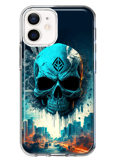 Apple iPhone 12 Mini Blue Apocalypse Cyberpunk Skull Feather Double Layer Phone Case Cover