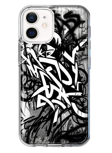 Apple iPhone 12 Mini Black White Urban Graffiti Hybrid Protective Phone Case Cover