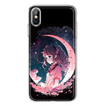 Apple iPhone XS Max Kawaii Manga Pink Cherry Blossom Dreaming Moon Girl Hybrid Protective Phone Case Cover
