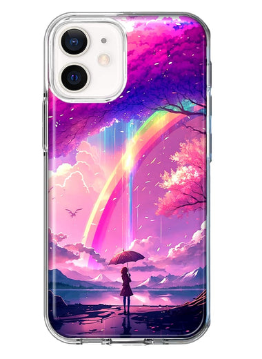 Apple iPhone 12 Mini Kawaii Manga Pink Cherry Blossom Japanese Rainbow Girl Hybrid Protective Phone Case Cover