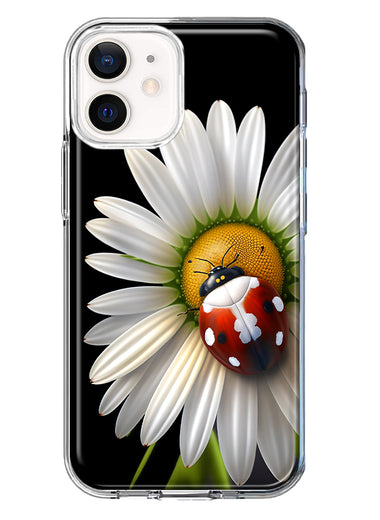 Apple iPhone 12 Cute White Daisy Red Ladybug Double Layer Phone Case Cover