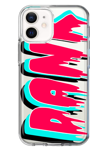 Apple iPhone 12 Teal Pink Clear Funny Text Quote Dank Hybrid Protective Phone Case Cover