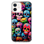 Apple iPhone 12 Mini Halloween Spooky Colorful Day of the Dead Skulls Hybrid Protective Phone Case Cover