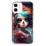 Apple iPhone 12 Mini Halloween Spooky Colorful Day of the Dead Skull Girl Hybrid Protective Phone Case Cover