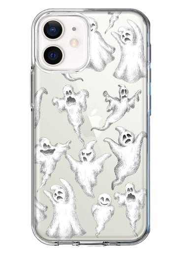 Apple iPhone 12 Mini Cute Halloween Spooky Floating Ghosts Horror Scary Hybrid Protective Phone Case Cover