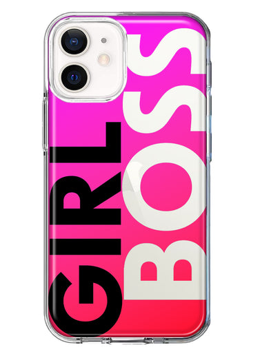 Apple iPhone 12 Pink Clear Funny Text Quote Girl Boss Hybrid Protective Phone Case Cover