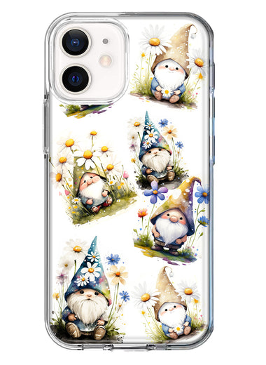 Apple iPhone 12 Mini Cute White Blue Daisies Gnomes Hybrid Protective Phone Case Cover