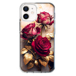 Apple iPhone 12 Mini Romantic Elegant Gold Marble Red Roses Double Layer Phone Case Cover