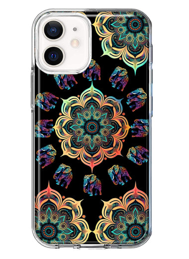 Apple iPhone 12 Mandala Geometry Abstract Elephant Pattern Hybrid Protective Phone Case Cover