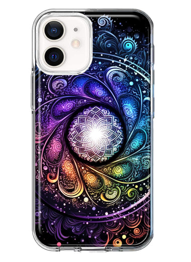 Apple iPhone 12 Mini Mandala Geometry Abstract Galaxy Pattern Hybrid Protective Phone Case Cover