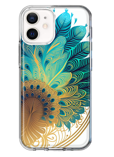 Apple iPhone 12 Mini Mandala Geometry Abstract Peacock Feather Pattern Hybrid Protective Phone Case Cover