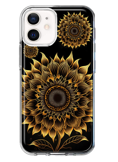 Apple iPhone 12 Mini Mandala Geometry Abstract Sunflowers Pattern Hybrid Protective Phone Case Cover