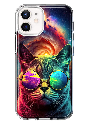 Apple iPhone 11 Neon Rainbow Galaxy Cat Hybrid Protective Phone Case Cover