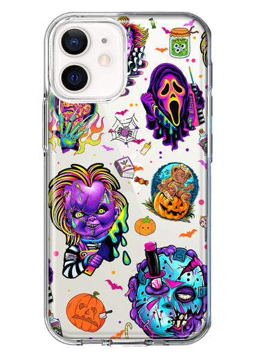 Apple iPhone 12 Cute Halloween Spooky Horror Scary Neon Characters Hybrid Protective Phone Case Cover