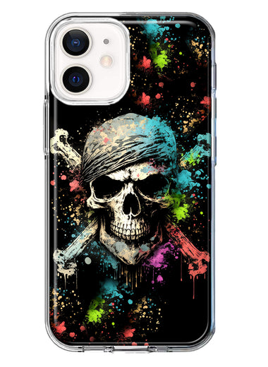 Apple iPhone 12 Fantasy Paint Splash Pirate Skull Hybrid Protective Phone Case Cover