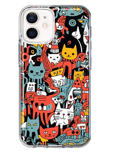 Apple iPhone 12 Psychedelic Cute Cats Friends Pop Art Hybrid Protective Phone Case Cover