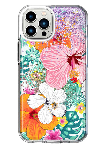 Apple iPhone 11 Pro Hawaiian Vibes Hibiscus Flowers Monstera Vacation Summer Hybrid Protective Phone Case Cover
