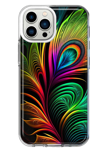 Apple iPhone 12 Pro Neon Rainbow Glow Peacock Feather Hybrid Protective Phone Case Cover