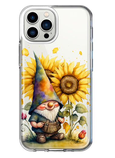 Apple iPhone 11 Pro Max Cute Gnome Sunflowers Clear Hybrid Protective Phone Case Cover