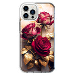 Apple iPhone 12 Pro Romantic Elegant Gold Marble Red Roses Double Layer Phone Case Cover
