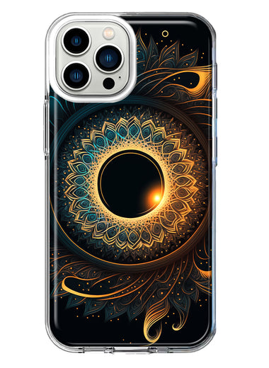 Apple iPhone 12 Pro Max Mandala Geometry Abstract Eclipse Pattern Hybrid Protective Phone Case Cover