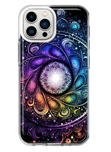 Apple iPhone 12 Pro Max Mandala Geometry Abstract Galaxy Pattern Hybrid Protective Phone Case Cover