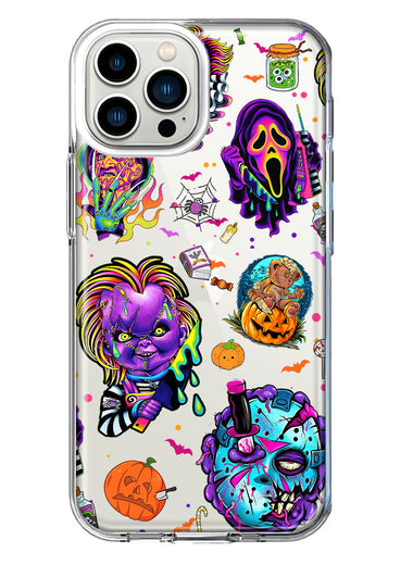 Apple iPhone 12 Pro Cute Halloween Spooky Horror Scary Neon Characters Hybrid Protective Phone Case Cover