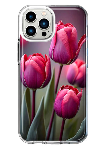 Apple iPhone 11 Pro Pink Tulip Flowers Floral Hybrid Protective Phone Case Cover