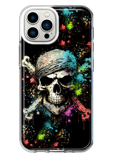 Apple iPhone 11 Pro Max Fantasy Paint Splash Pirate Skull Hybrid Protective Phone Case Cover
