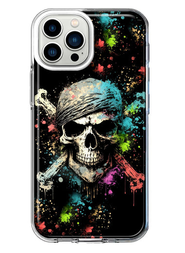 Apple iPhone 11 Pro Fantasy Paint Splash Pirate Skull Hybrid Protective Phone Case Cover