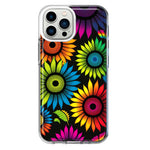 Apple iPhone 11 Pro Neon Rainbow Glow Sunflowers Colorful Floral Pink Purple Double Layer Phone Case Cover
