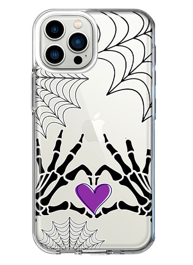 Apple iPhone 12 Pro Halloween Skeleton Heart Hands Spooky Spider Web Hybrid Protective Phone Case Cover