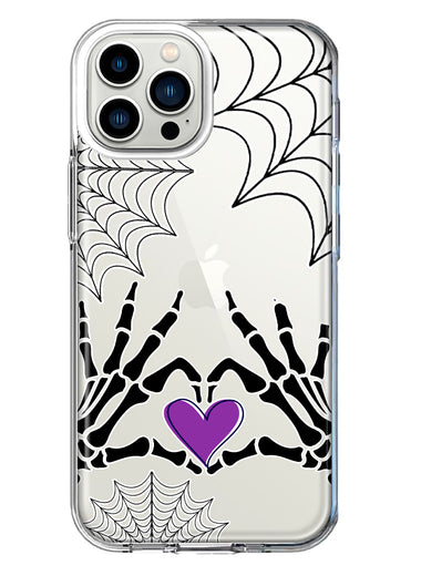 Apple iPhone 11 Pro Max Halloween Skeleton Heart Hands Spooky Spider Web Hybrid Protective Phone Case Cover
