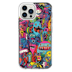 Apple iPhone 12 Pro Max Psychedelic Trippy Happy Aliens Characters Hybrid Protective Phone Case Cover