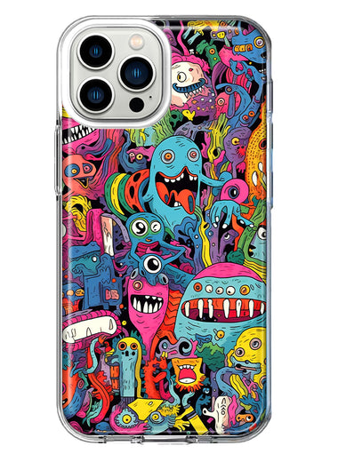 Apple iPhone 12 Pro Psychedelic Trippy Happy Aliens Characters Hybrid Protective Phone Case Cover