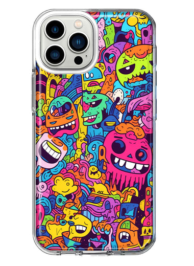 Apple iPhone 12 Pro Max Psychedelic Trippy Happy Characters Pop Art Hybrid Protective Phone Case Cover