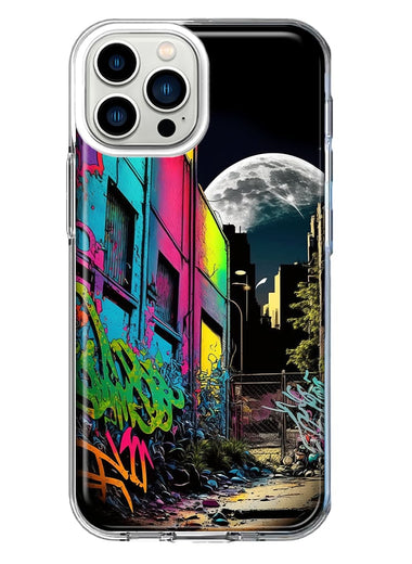 Apple iPhone 11 Pro Max Urban City Full Moon Graffiti Painting Art Hybrid Protective Phone Case Cover
