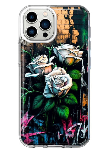 Apple iPhone 11 Pro Max White Roses Graffiti Wall Art Painting Hybrid Protective Phone Case Cover