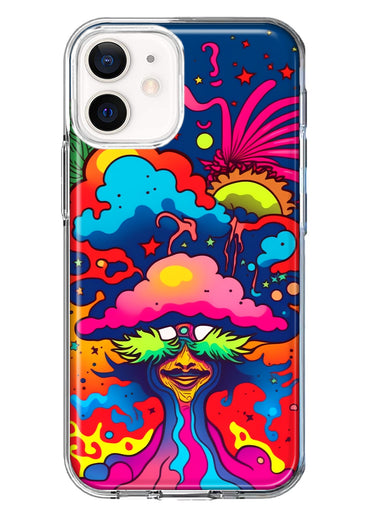 Apple iPhone 12 Neon Rainbow Psychedelic Trippy Hippie Bomb Star Dream Hybrid Protective Phone Case Cover