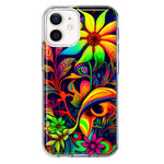 Apple iPhone 12 Mini Neon Rainbow Psychedelic Trippy Hippie Daisy Flowers Hybrid Protective Phone Case Cover