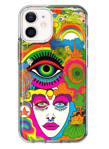 Apple iPhone 12 Mini Neon Rainbow Psychedelic Trippy Hippie DaydreamHybrid Protective Phone Case Cover