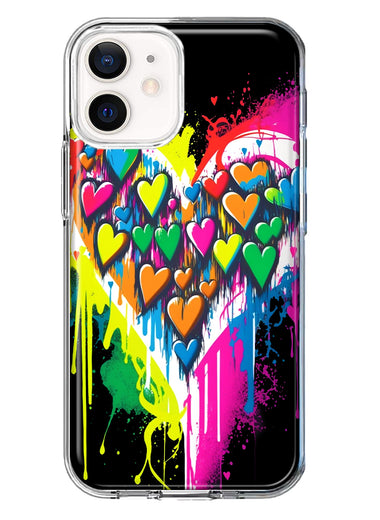 Apple iPhone 12 Mini Colorful Rainbow Hearts Love Graffiti Painting Hybrid Protective Phone Case Cover