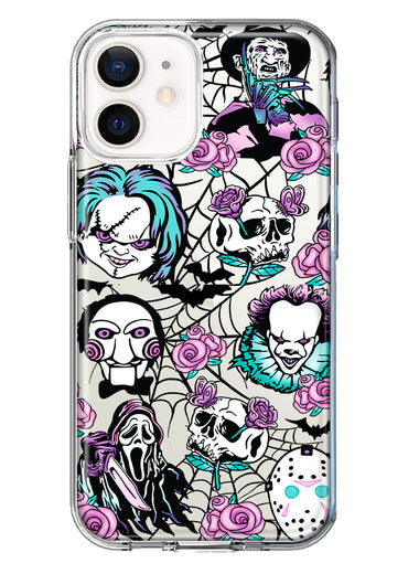 Apple iPhone 12 Roses Halloween Spooky Horror Characters Spider Web Hybrid Protective Phone Case Cover