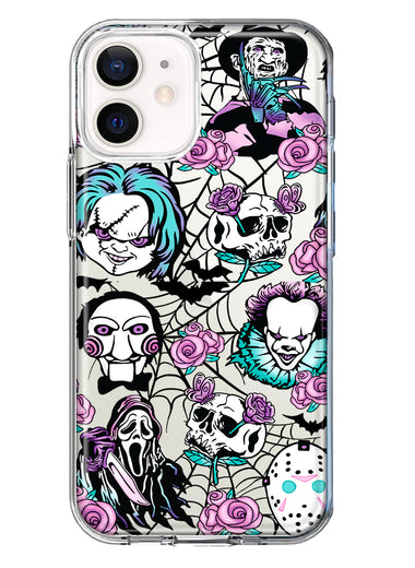 Apple iPhone 11 Roses Halloween Spooky Horror Characters Spider Web Hybrid Protective Phone Case Cover
