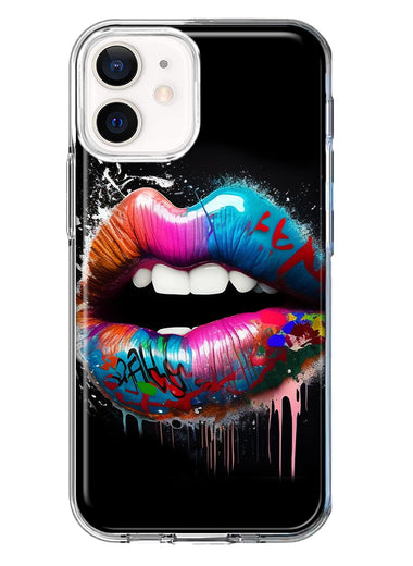 Apple iPhone 12 Mini Colorful Lip Graffiti Painting Art Hybrid Protective Phone Case Cover