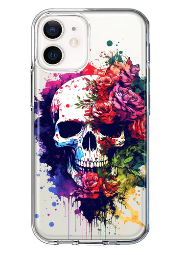 Apple iPhone 11 Fantasy Skull Red Purple Roses Hybrid Protective Phone Case Cover