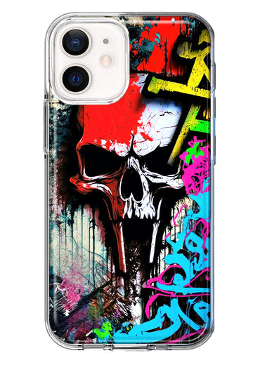 Apple iPhone 12 Skull Face Graffiti Painting Art Hybrid Protective Phone Case Cover
