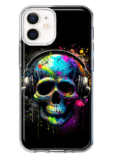 Apple iPhone 12 Mini Fantasy Skull Headphone Colorful Pop Art Hybrid Protective Phone Case Cover