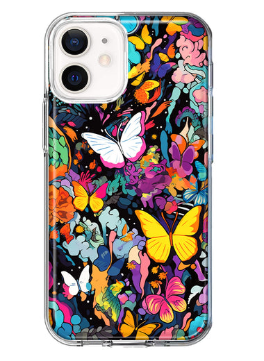 Apple iPhone 12 Psychedelic Trippy Butterflies Pop Art Hybrid Protective Phone Case Cover