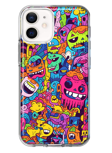 Apple iPhone 12 Psychedelic Trippy Happy Characters Pop Art Hybrid Protective Phone Case Cover